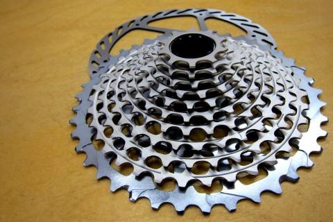 SRAM 10-42 11-speed 1x11 with 160 mm disc for size reference
